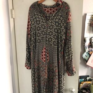 Johnny Was design in Cupra beautiful print rayon maxi dress, long sleeves